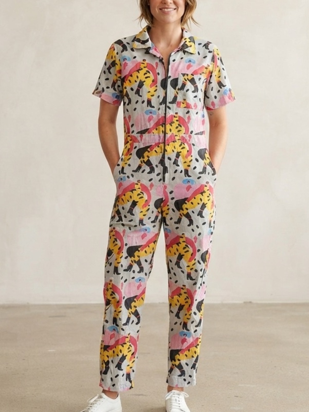 Nooworks Sz S Dancing Ladies Whimsical Artsy Cotton Jumpsuit